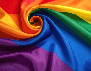 Close-up of swirling rainbow flag fabric