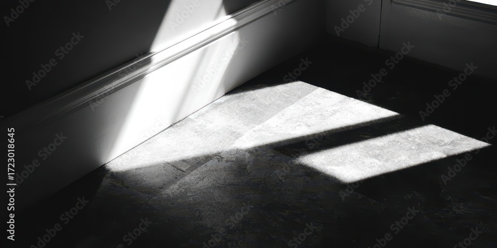 Poster shadow play: an abstract interplay of light and shadow dances across a corner, highlighting the arch