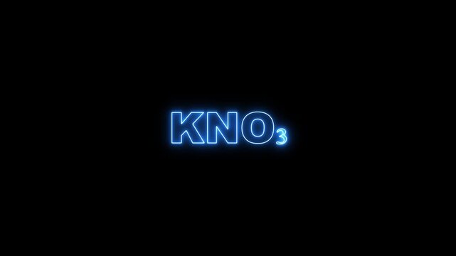 Blue Neon Glow Chemical Formula KN O3 on Black Background KNO3 potassium nitrate