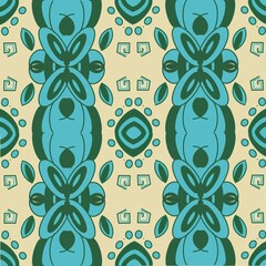 Floral Geometric Seamless Pattern &ndash; Blue Green Abstract Design