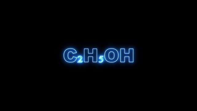 Blue Neon Glow Chemical Formula C2 H5 OH on Black Background C2H5OH ethanol