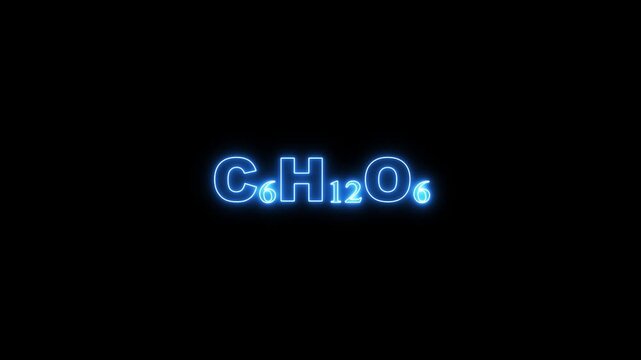 Blue Neon Chemical Formula C6 H12 O6 Glowing on Black Background C6H12O6 glucose
