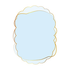 Light Blue Translucent Wavy Rectangular Oval Frame with gold trim and copy space isolated on transparent background.
