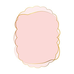 Pink Translucent Wavy Rectangular Oval Frame with gold trim and copy space isolated on transparent background.