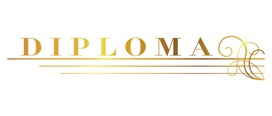 Diploma gold lettering above horizontal lines with corner pattern 
