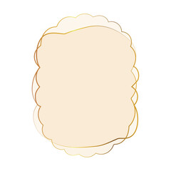 Beige Translucent Wavy Rectangular Oval Frame with gold trim and copy space isolated on transparent background.