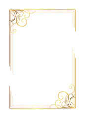 Elegant gold frame with monogram patterns on the corners for wedding invitations, diplomas, postcards