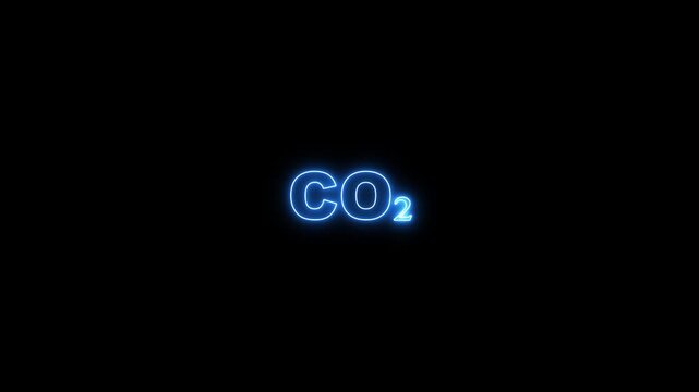 Blue Neon Chemical Formula C O2 Glowing on Black Background carbon dioxide atmosphere