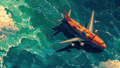 Cargo plane floats over turbulent ocean