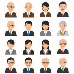 Diverse Group of Business People Avatars in Formal Attire Flat Vector Illustration.