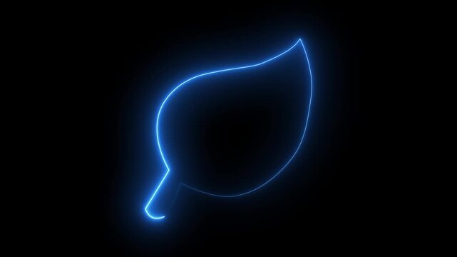 Abstract blue neon leaf shape glowing on black background digital animation organic symbol technology concept
