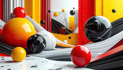 Colorful spheres in a dynamic, abstract space