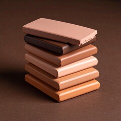 Stacked rectangular chocolate bars in various shades of brown and beige