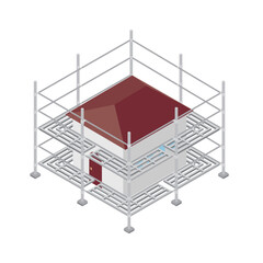 家を囲う建設用足場（アイソメトリックイラスト）