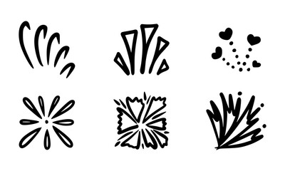 Doodle Firework Burst Vector Set, Hand Drawn Sparkle Explosion, Cartoon Starburst Elements, Comic Flash Light, Festive Celebration Sparkling Line Icons, Abstract Decorative Twinkle Stars and Shining