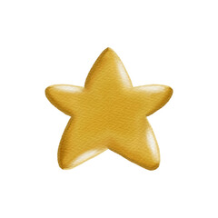 Golden Five-Pointed Star Watercolor Illustration Isolated on White