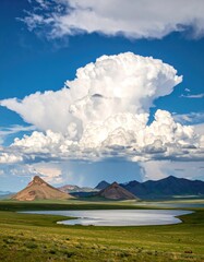 Vast landscape with dramatic clouds over a lake