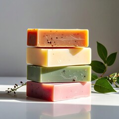Stacked artisanal soaps in pastel colors