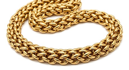 Naklejka premium Elegant gold chain necklace on a seamless white backdrop, shining brightly