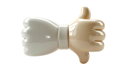 A 3D-rendered cartoon hand gesturing thumbs down, featuring a creamy beige and off-white color scheme, with a smooth, glossy texture and rounded edges