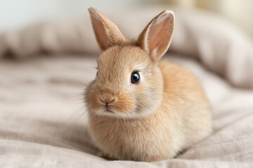 Adorable baby bunny with soft fur in natural setting

