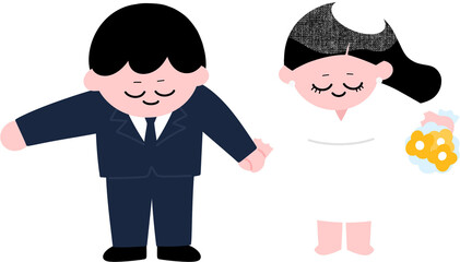 결혼식 웨딩 손잡고 허리숙여 인사하는 귀여운 신랑 신부