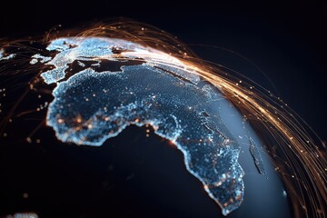 Glowing digital Earth with data streams