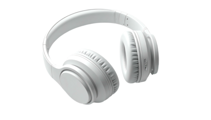 Sleek, white over-ear headphones with a minimalist design, showcasing soft earcups and a comfortable headband.  Clean lines and a smooth, matte finish