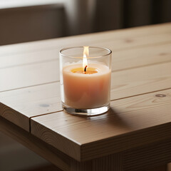 Cozy Candle in Glass Jar on Rustic Wooden Table