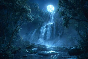 Obraz premium Mystical night waterfall landscape