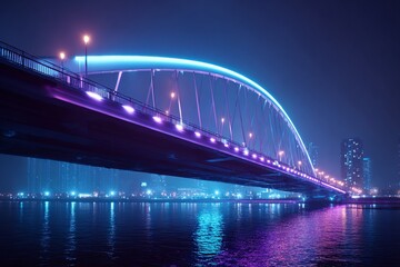 Fototapeta premium Futuristic illuminated bridge at night