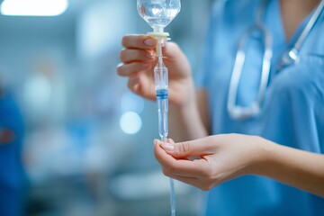 Nurse preparing IV drip in hospital
