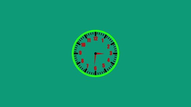 Minimalist analog clock face with bright green border and red hour numbers on a solid teal background representing time passing and deadlines