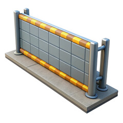 3d construction barrier with reflective stripes isolated on transparent background