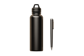 Matte black water bottle and pen (4)