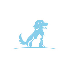 Friendly dog and cat silhouette logo, light blue, sitting, happy.