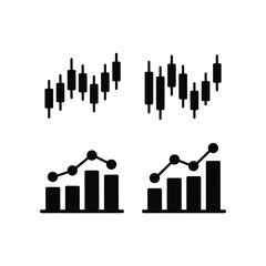 Financial stock market candlestick charts and bar graphs representing growth and trends