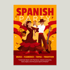 Obraz premium Flat Hand Drawn Illustration of Flamenco Dancers in Spain Poster