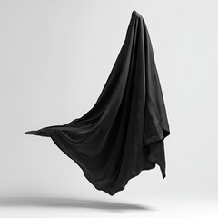 Naklejka premium A large, draped black fabric against a plain white background