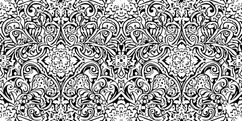 Detailed Ornamental Swirl Design in Black and White, Complex Floral Pattern © Dhani