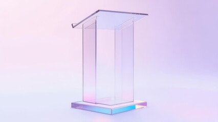 Modern transparent podium against soft gradient backdrop offers clean design for impactful presentations and announcements, perfect for speakers and events