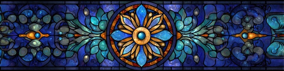 Colorful stained glass window. Abstract stained pane background. Vintage pattern. Glass stain pattern. Art Deco decor