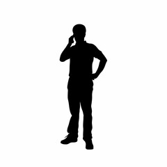Silhouette of school counselor calling parent during crisis white background silhouette
