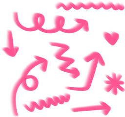 Pink Neon Doodle Arrows Clipart – Bold Hand Drawn Highlighter Arrows, Scribbles, and Heart Symbols