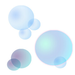 Transparent sponges of various sizes float lightly on a transparent background. Perfect for advertising designs for cleaning products, soaps, cosmetics, or as decorative effects for graphics, print.