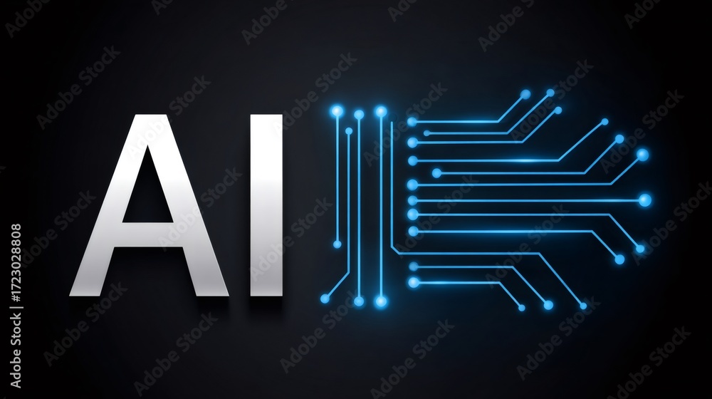 Poster artificial intelligence concept with circuit board and glowing lines