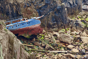 The remains of a German cargo ship RMS Mülheim near Lands End in Cornwall. England. Great Britain