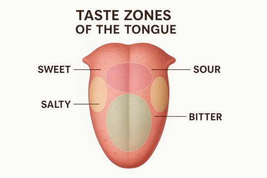 Taste zones of tongue illustrate medical anatomy of sensory areas responsible for sweet sour salty and bitter flavors supporting healthcare understanding of taste perception and function