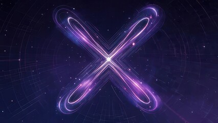 Stunning abstract x symbol with vibrant purple neon lights and a cosmic galaxy background, perfect for a modern and futuristic design aesthetic