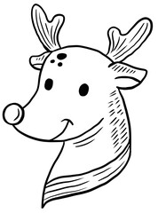 Christmas reindeer face doodle line